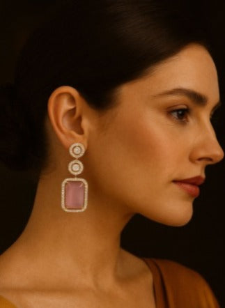 Abdesigns American Diamond Gold Plated Earring