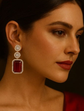 Abdesigns American Diamond Gold Plated Earring