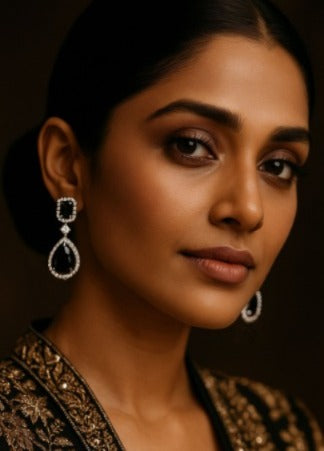 Abdesigns Black Diamond Silver Plated Earrings