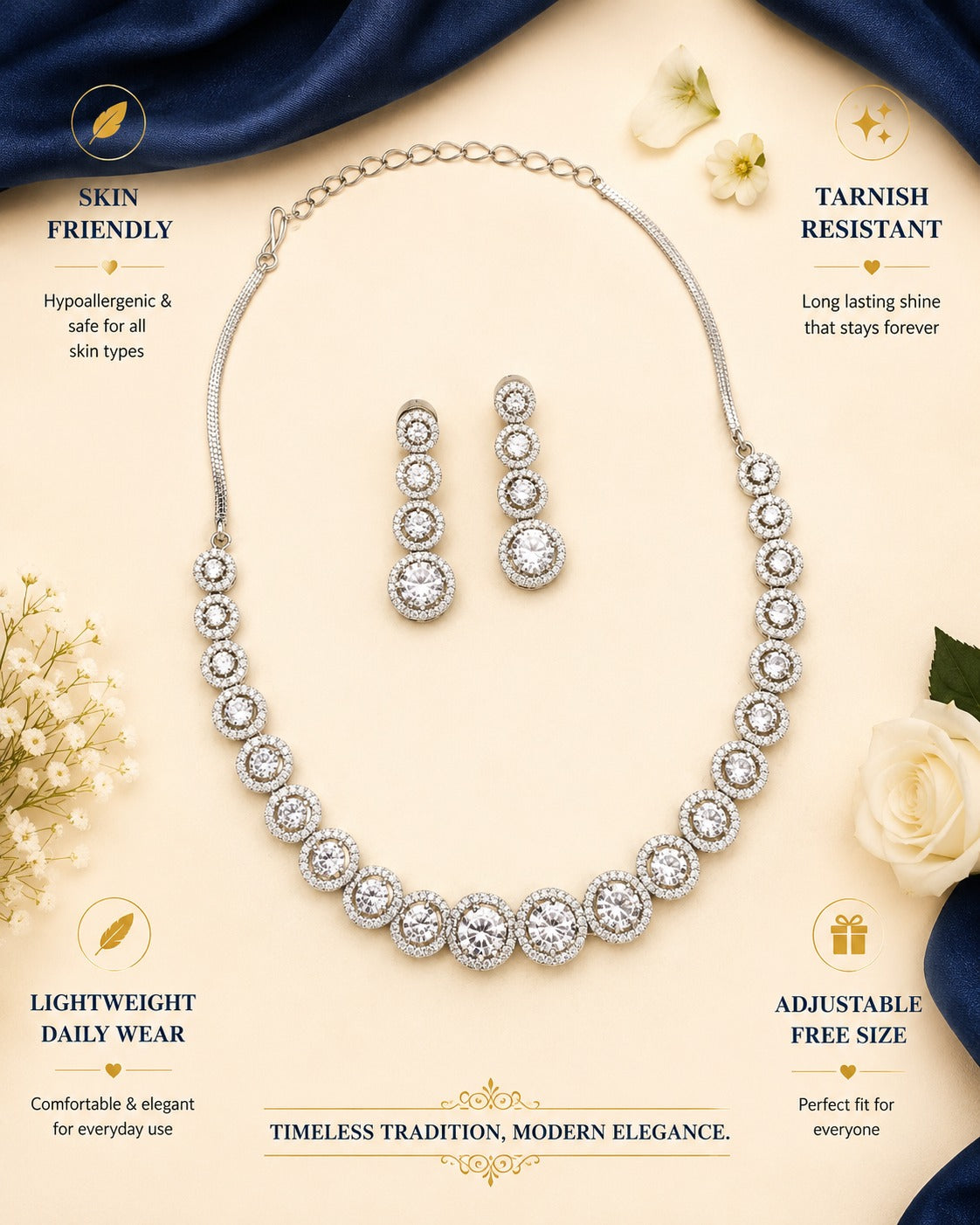 Luxury American Diamond Necklace Set with Earrings