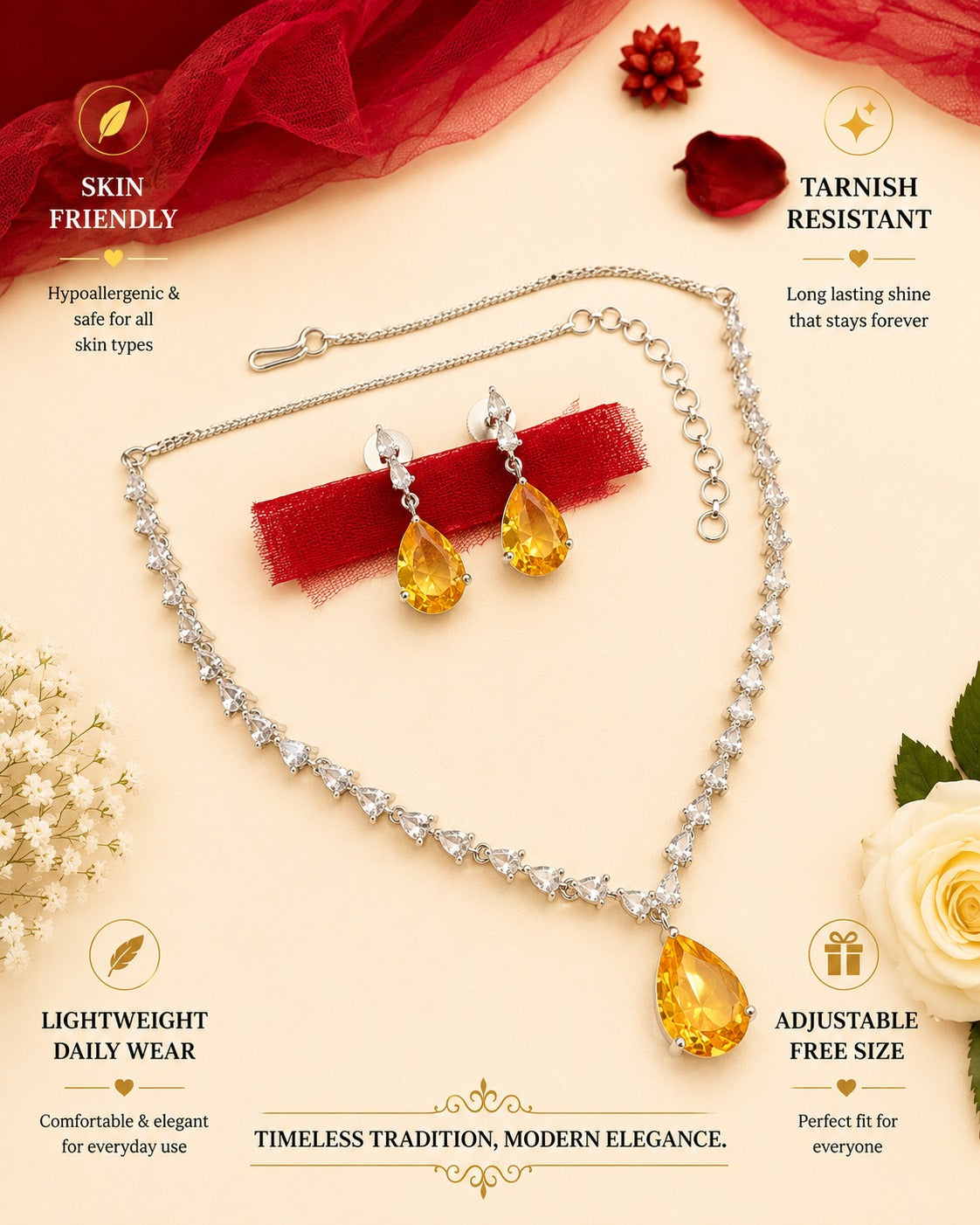 American Diamond Pendant Set – Luxury Elegant Sparkle | Abdesigns