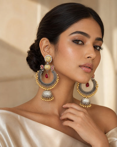 Dual Tone Ethnic Jhumka Earrings – Festive Traditional Glam | Abdesigns