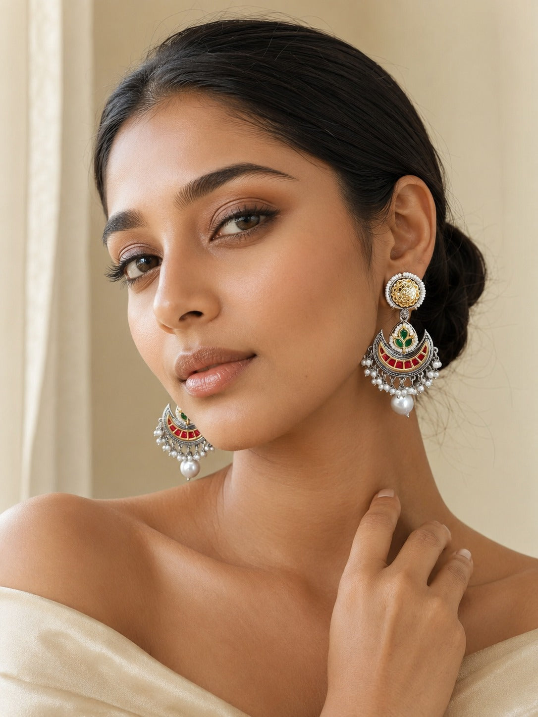 Red Green Pearl Chandbali Earrings – Traditional Festive Glam | Abdesigns