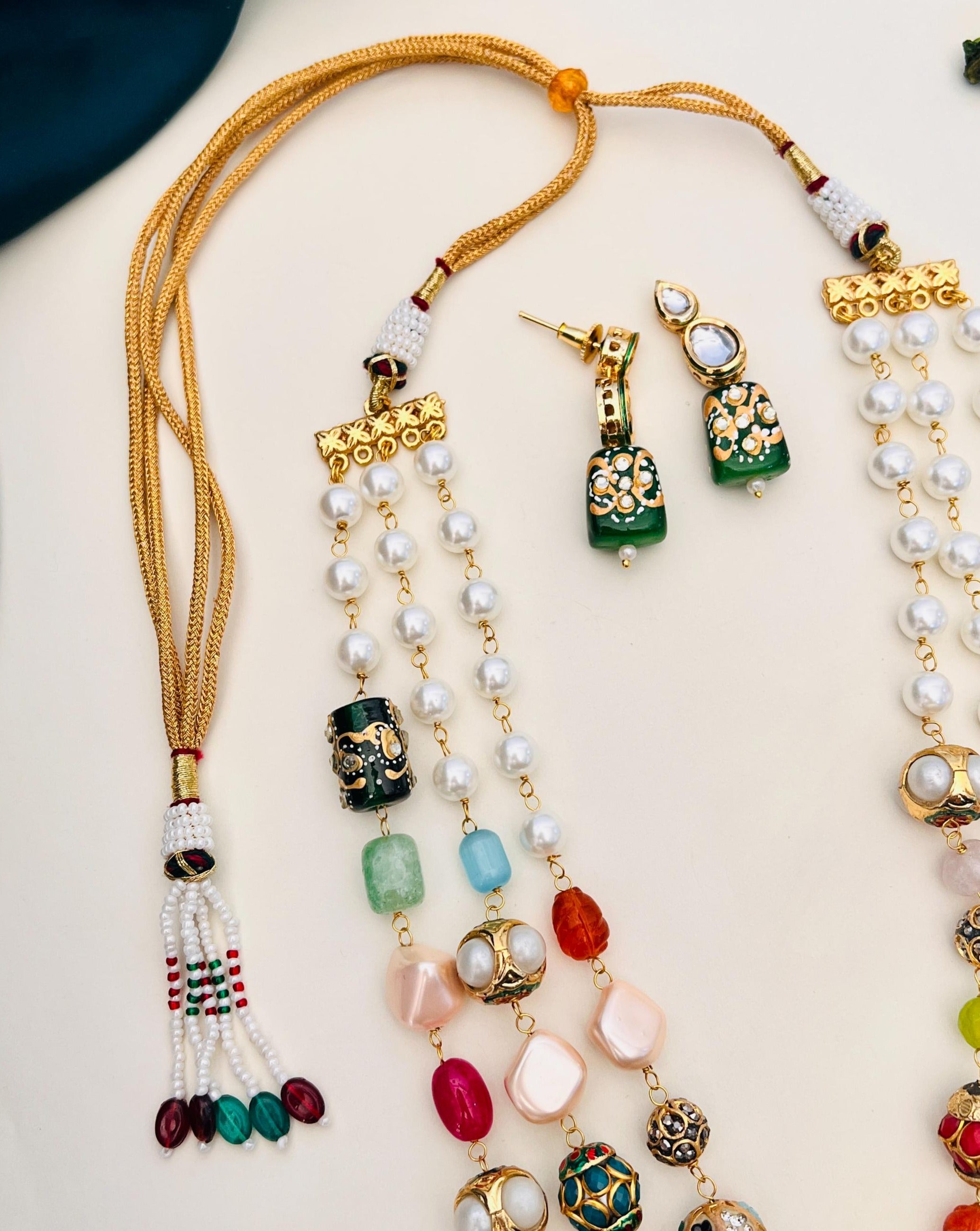 Abdesignsjewellery Multicolour Bead Necklace Set with intricate beads and matching earrings for stylish looks