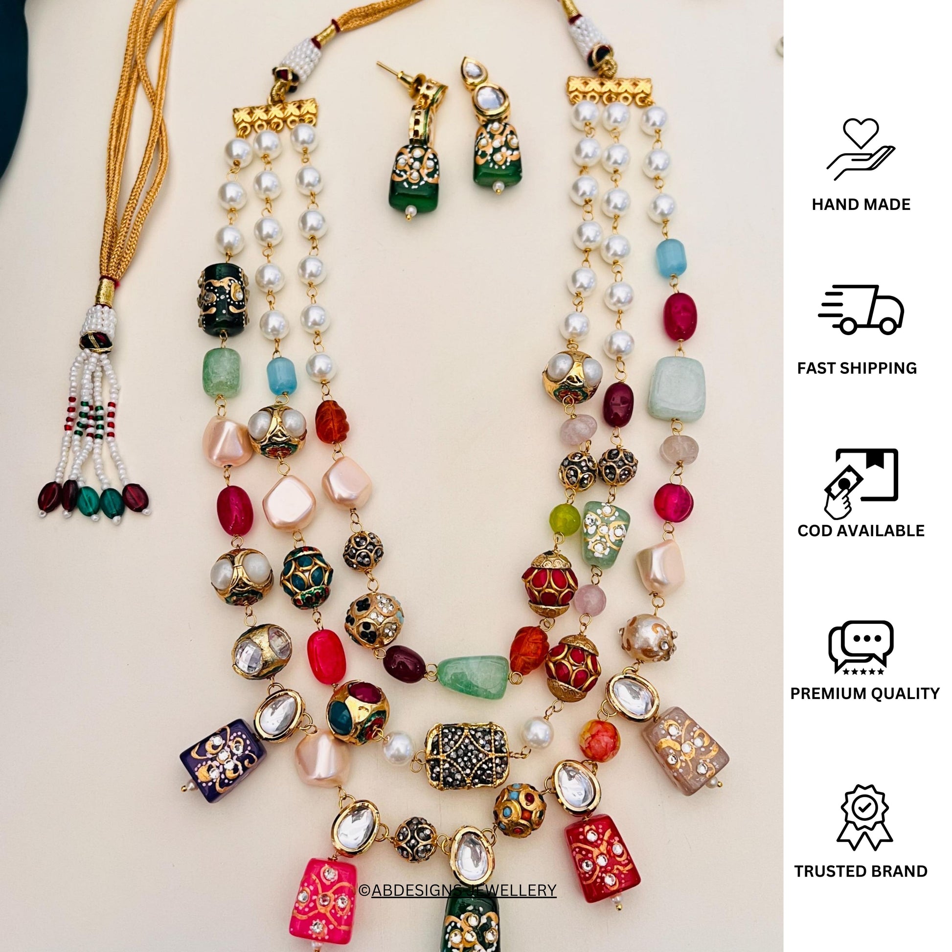 Multicolour Bead Necklace Set featuring elegant beads and matching earrings for a stunning look