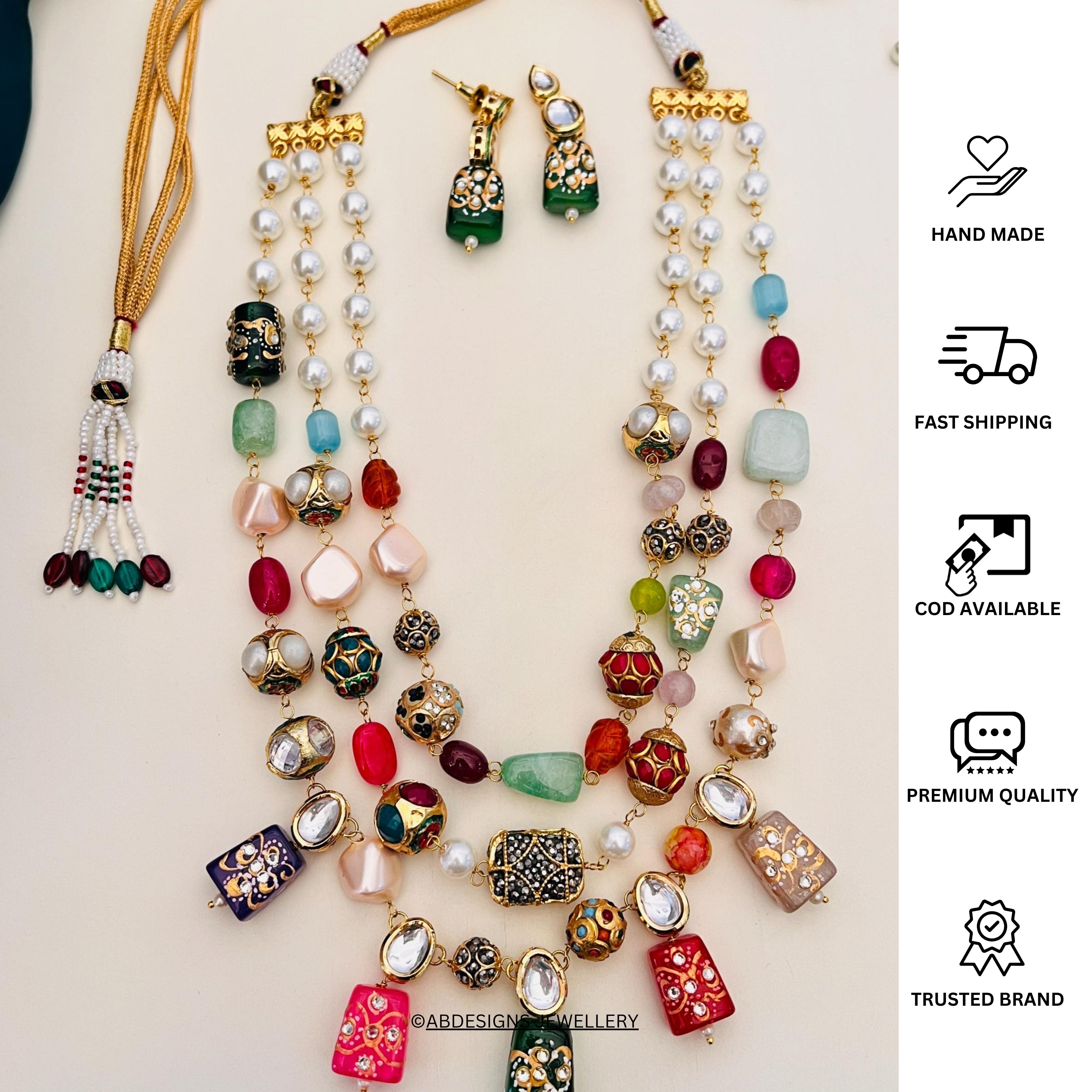 Multicolour Bead Necklace Set featuring elegant beads and matching earrings for a stunning look