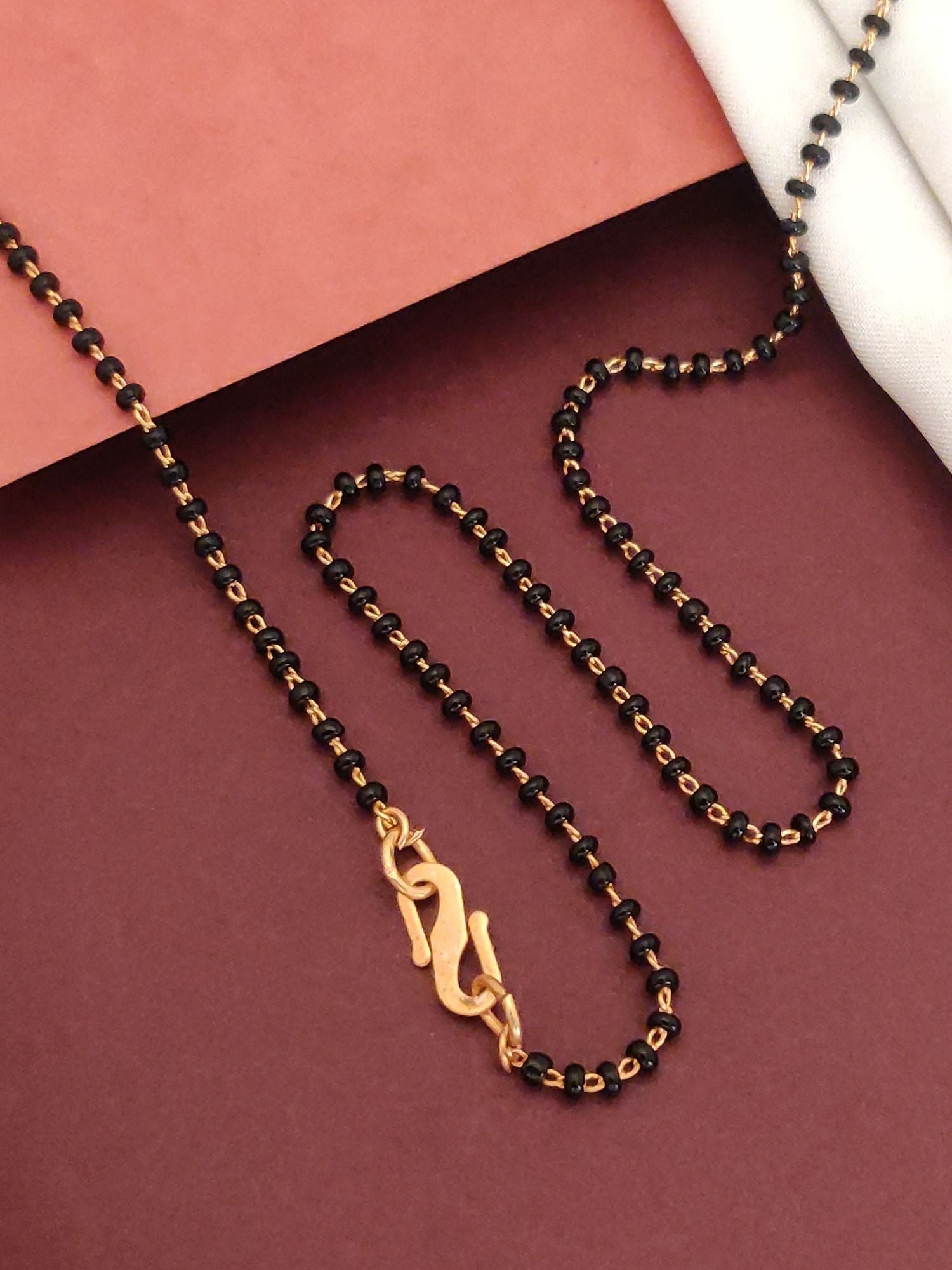 Abdesigns Gold-Plated Mangalsutra Black Beads simple gold chain with black beads and S hook clasp by Abdesignsjewellery
