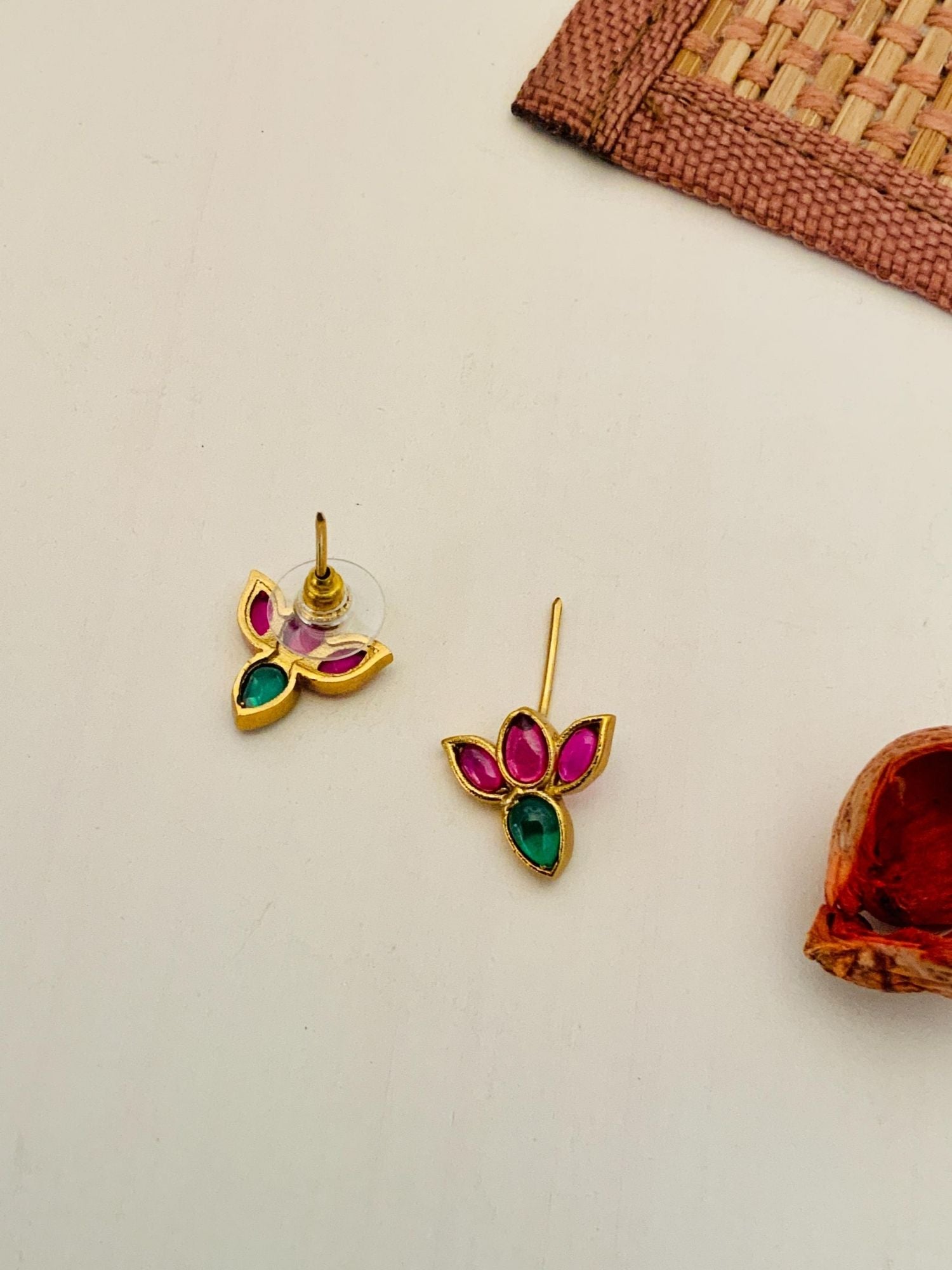 Abdesigns Jewellery Elegant Pendents Chain with Multicolor Stones. gold floral pendant charms with pink and green stones