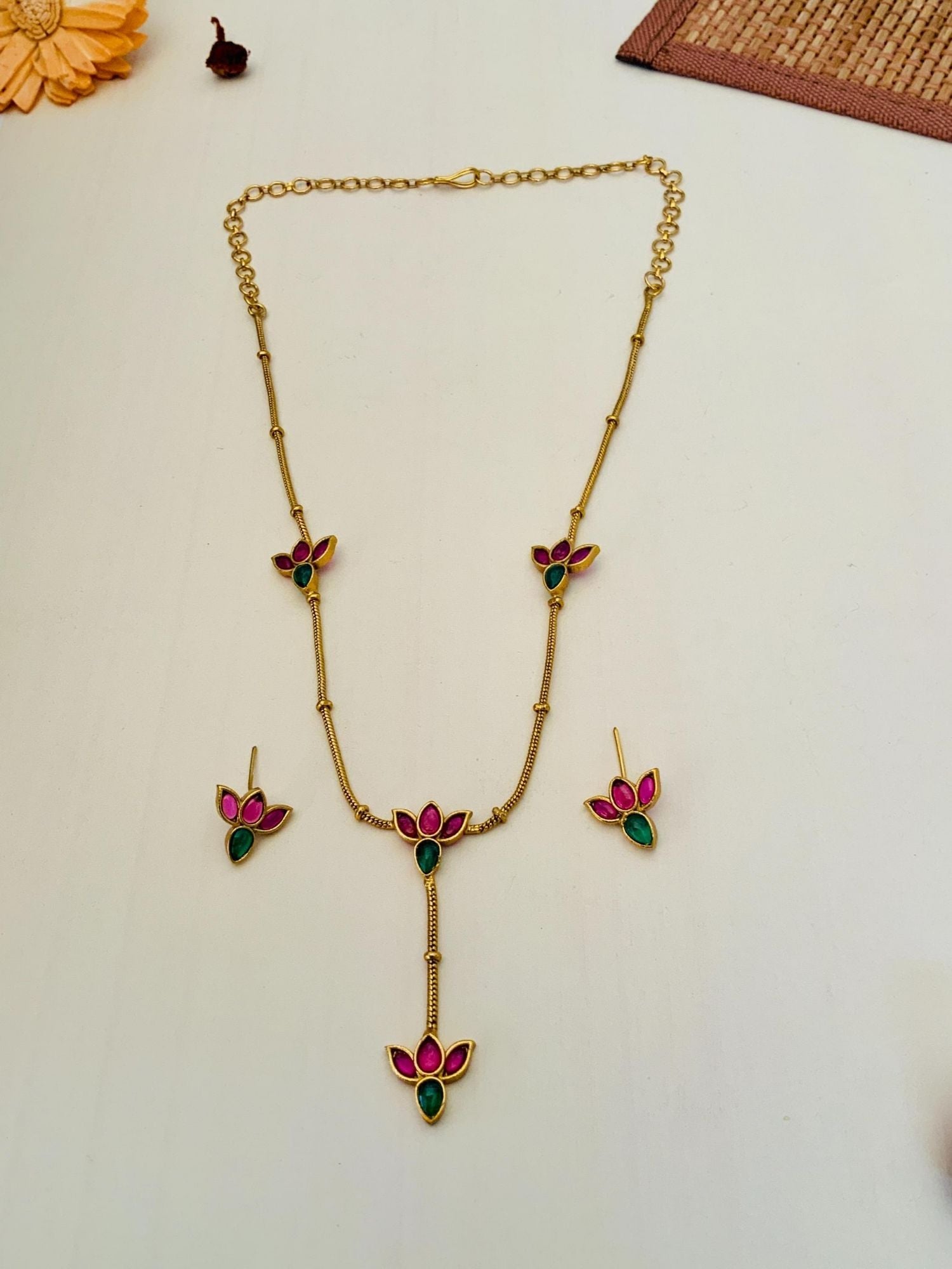 Abdesigns Jewellery Elegant Pendents Chain with Multicolor Stones. gold tone floral pendant necklace set with matching earrings