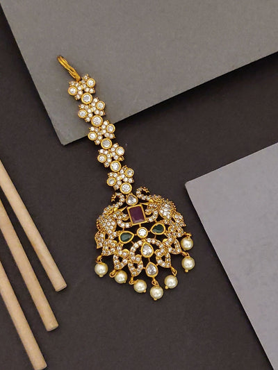 Abdesigns Jewellery Gold Kundan Maangtikka with Pearls