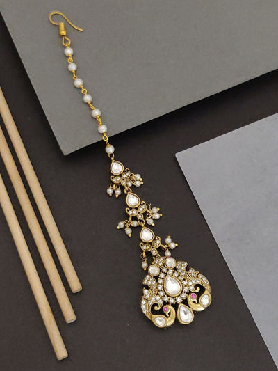 Abdesigns Gold-Plated Kundan Pearl Maangtikka