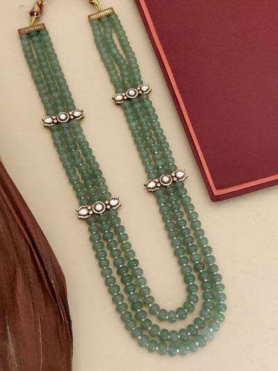 Abdesigns Jewellery Green Beaded Necklace with White Polki