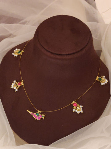Abdesigns Jewellery Pendant Chain with Colorful Stones delicate gold chain with five floral and bird pendants and pearls