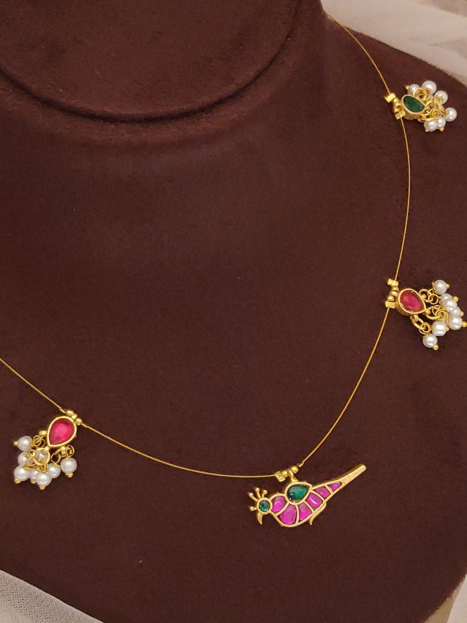 Abdesigns Jewellery Pendant Chain with Colorful Stones thin gold chain with pearl clusters and small colored pendants