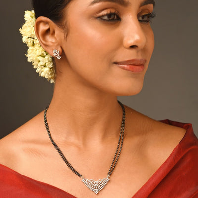 Abdesigns Jewellery Silver Plated American Diamond Mangalsutra With Earrings