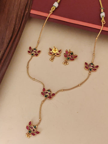 Abdesigns Jewellery Traditional Indian Jewelry for Women Pendant Chain Set gold floral pendant with red green stones