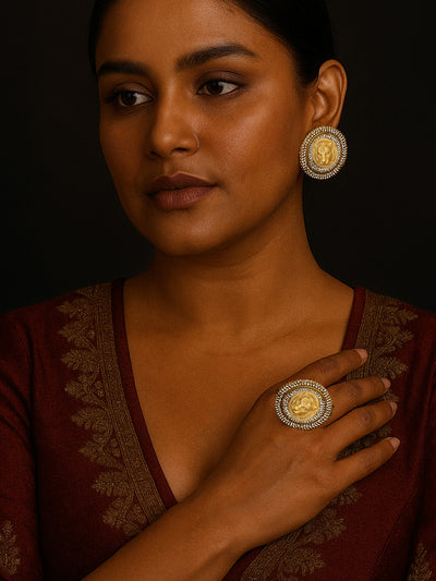Abdesigns Sabyasachi inspired Gold Plated Earring And Ring Combo