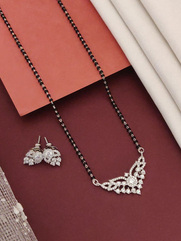 Abdesigns Sparkling CZ Mangalsutra Set delicate black bead necklace with CZ pendant and matching earrings