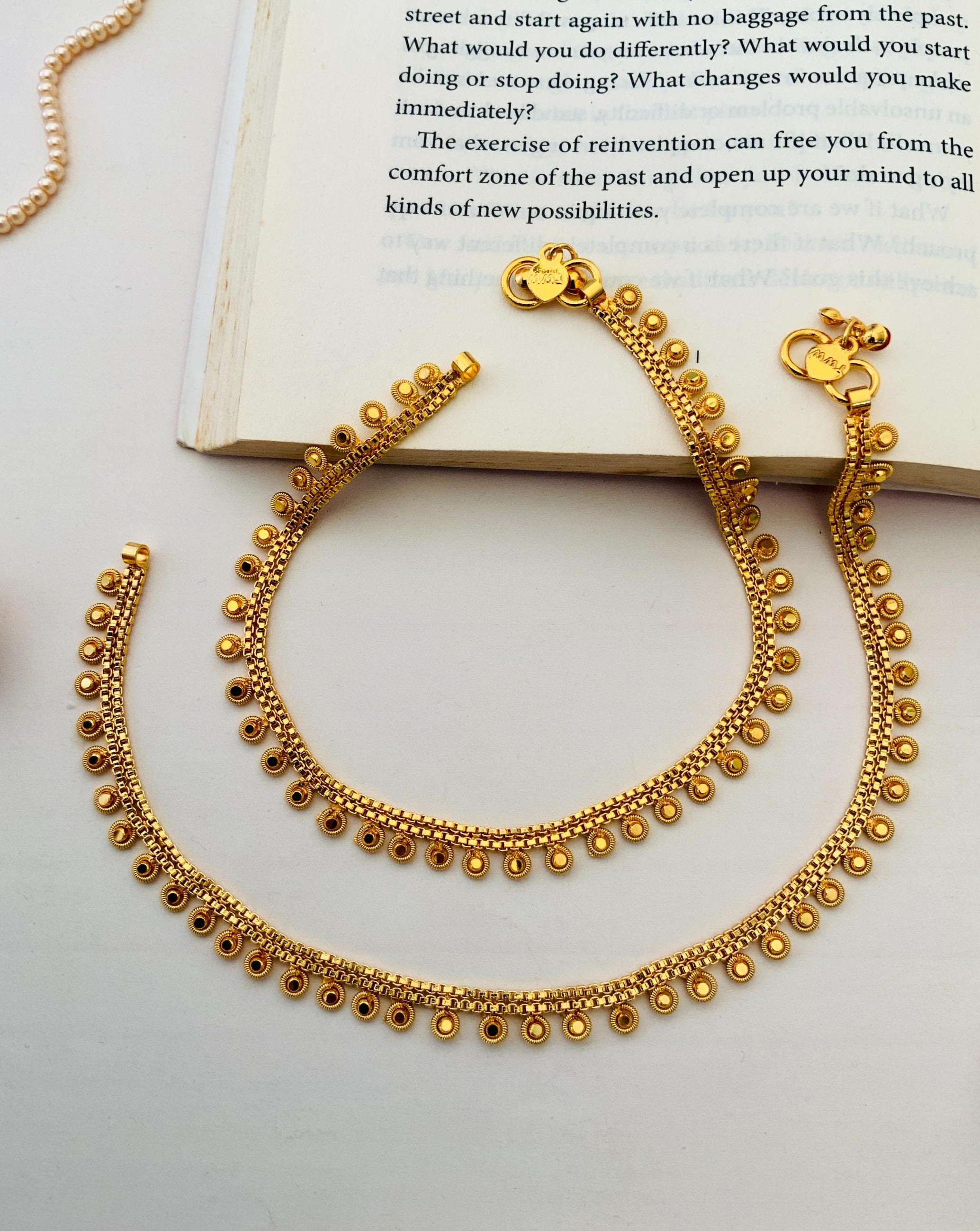 Antique Round Pattern Gold Plated Anklets combo set with intricate circular designs by Abdesignsjewellery