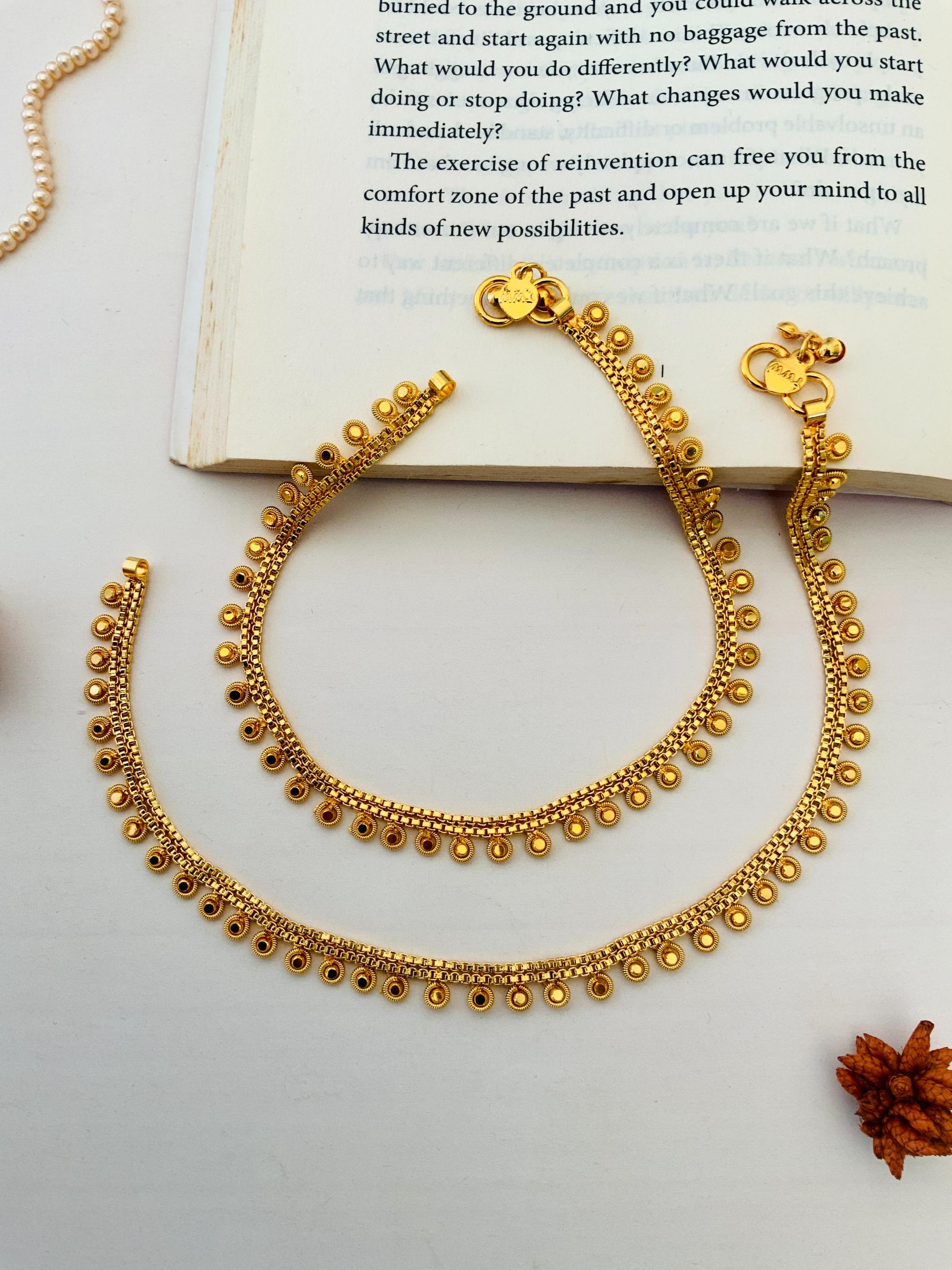 Abdesignsjewellery Antique Round Pattern Gold Plated Anklets combo with intricate traditional design