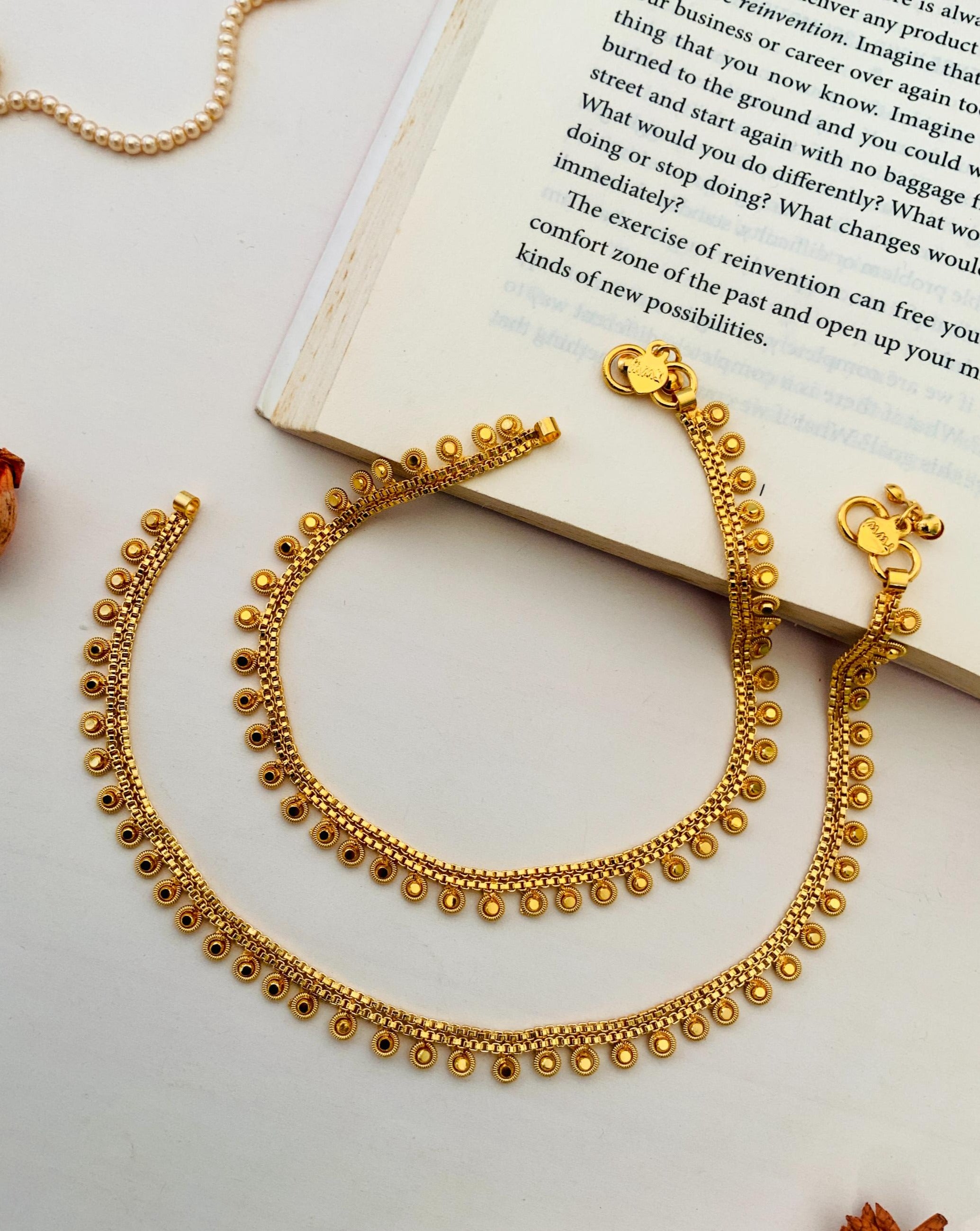 Abdesignsjewellery Antique Round Pattern Gold Plated Anklets combo with intricate detailed design