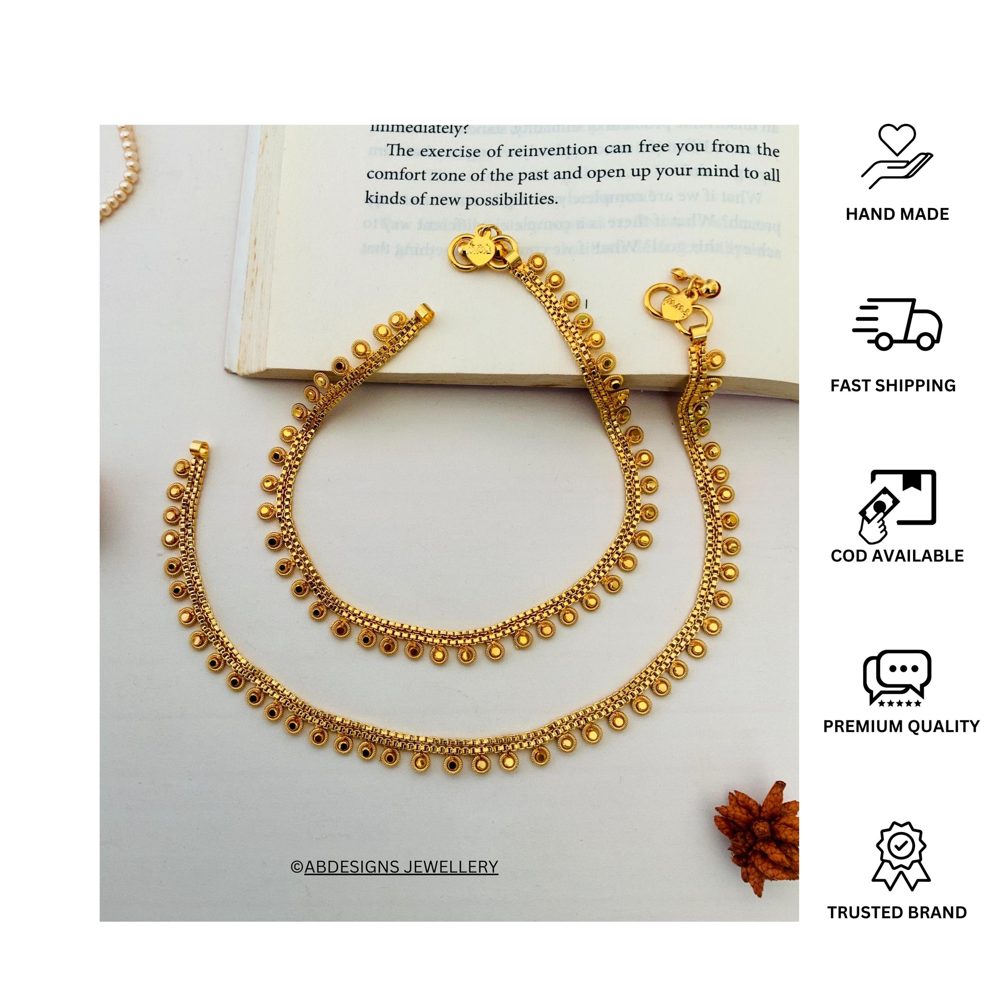 Antique Round Pattern Gold Plated Anklets combo set by Abdesignsjewellery with intricate handmade detailing