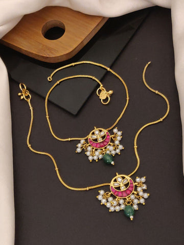 Abdesignsjewellery gold anklets with floral pendant pink stones pearls and green beads artificial anklets with stones and pearls