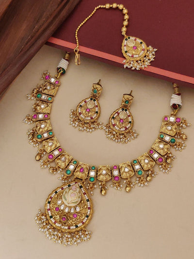 Abdesigns artificial gold maangtikka necklace earrings set