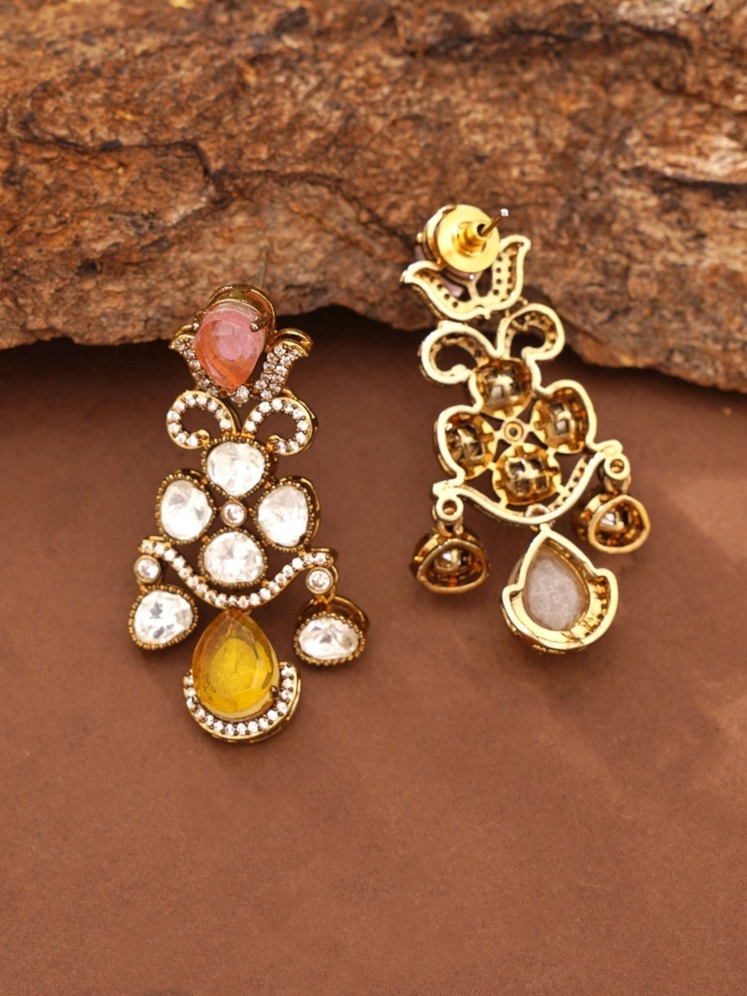 Abdesignsjewellery artificial gold plated multicolour choker set featuring ornate gold filigree earrings with multicolour stones