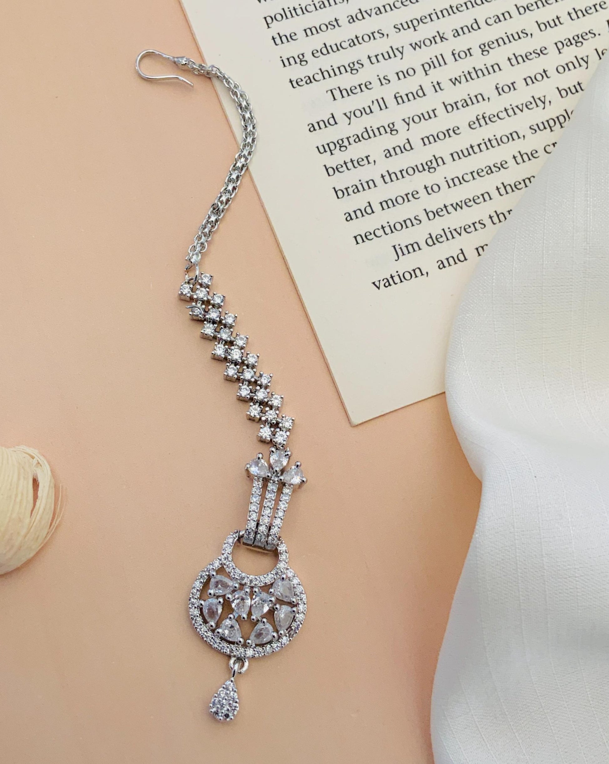 Beautiful Silver Plated American Diamond Maangtikka by Abdesignsjewellery with intricate floral design