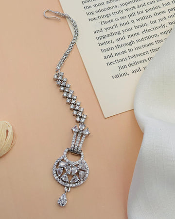 Beautiful Silver Plated American Diamond Maangtikka with intricate design from Abdesignsjewellery