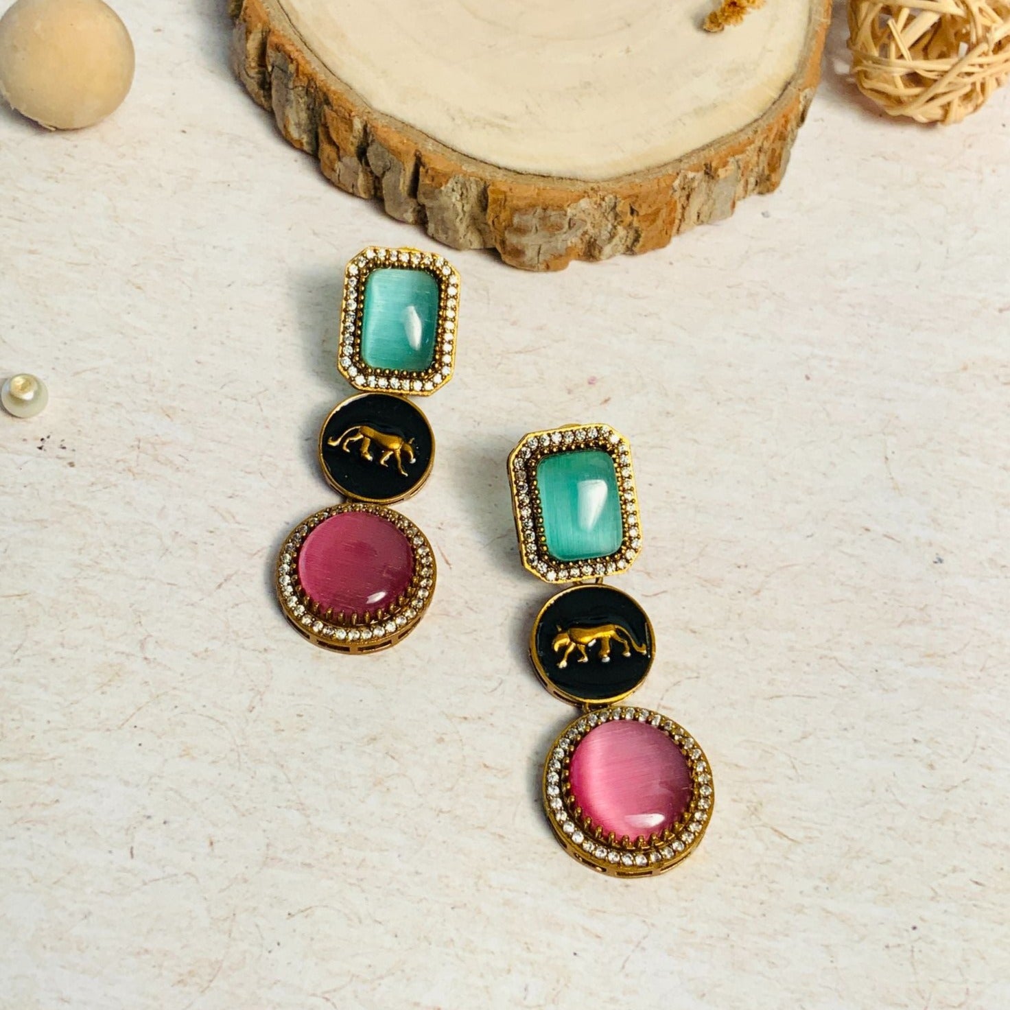 Elegant Abdesignsjewellery Earrings with Colorful Stones and Gold Accents for a Stylish Look