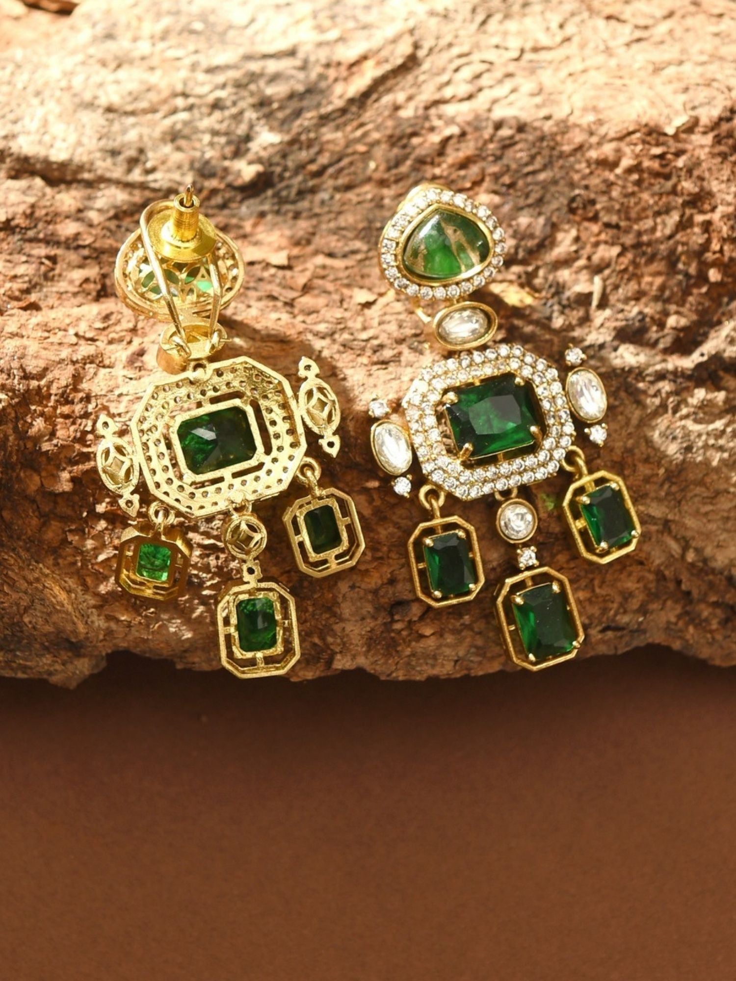 Abdesignsjewellery gold and emerald green stone necklace with matching chandelier earrings bridal polki necklace and earrings