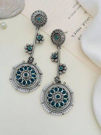 Thumbnail for Contemporary German Silver Round Earring by Abdesignsjewellery featuring intricate blue and silver detailing with dangling design
