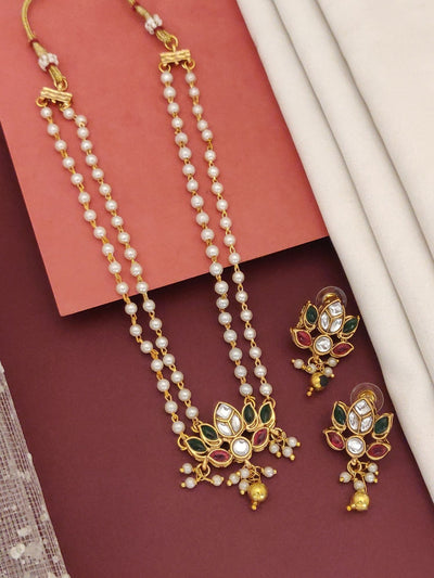 Abdesigns Delicate Gold Plated Kempstone Kundan Necklace Set