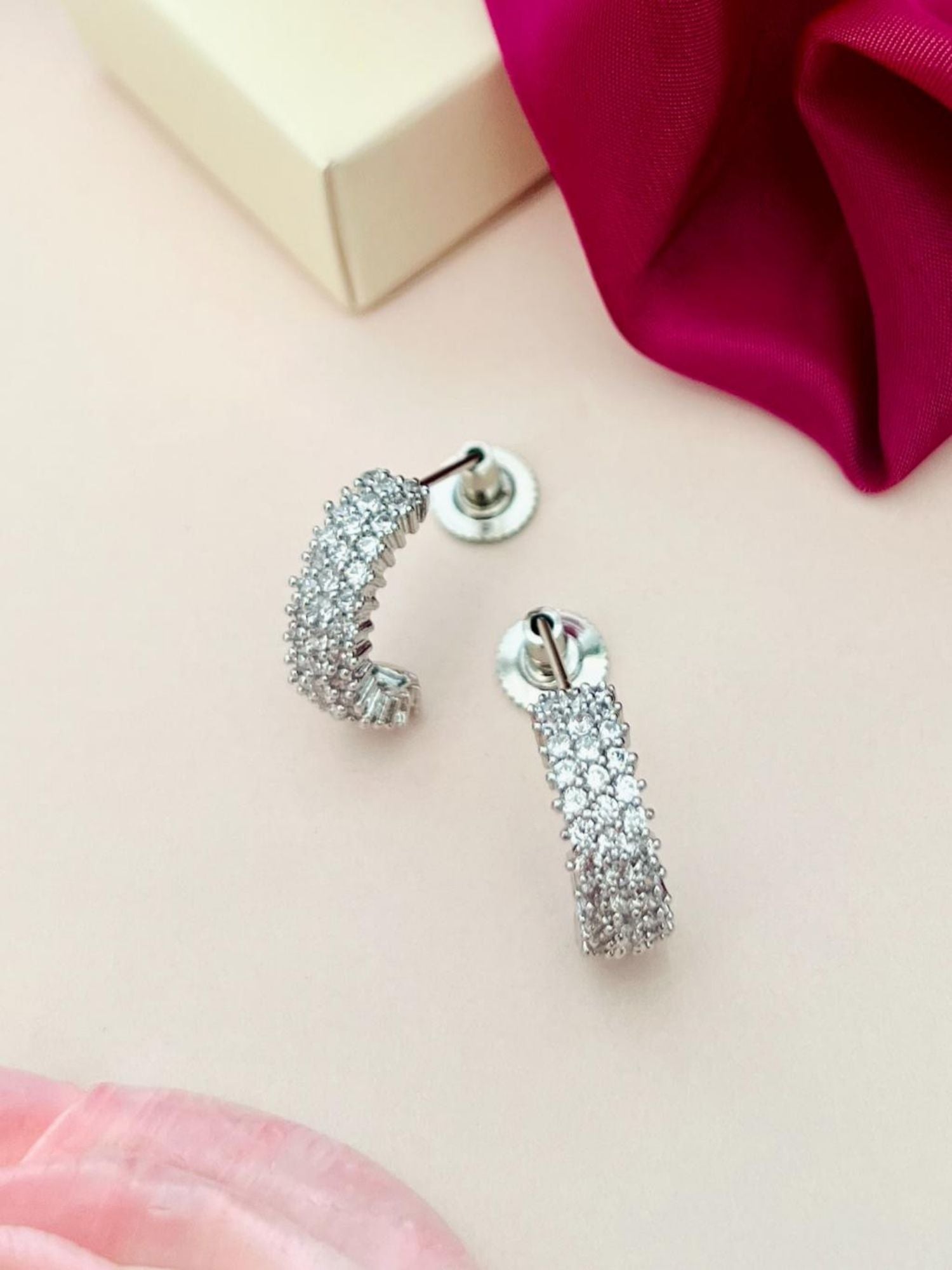 Delicate Silver Plated American Diamond Earring set from Abdesignsjewellery with sparkling stones