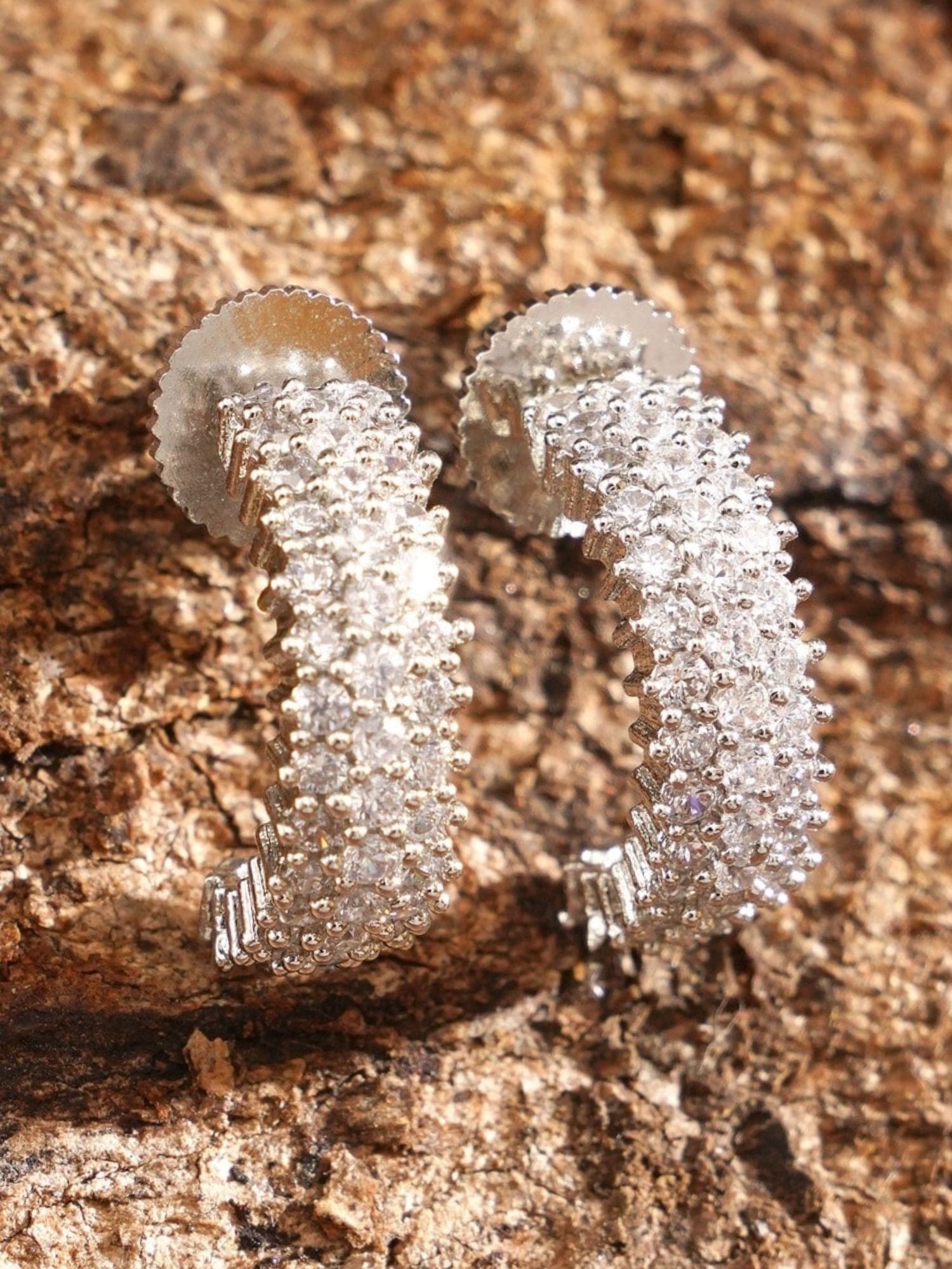 Delicate Silver Plated American Diamond Earring with sparkling stones in hoop design by Abdesignsjewellery