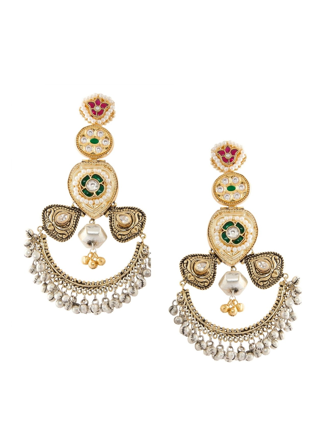 Abdesignsjewellery dual tone Chandbali earrings with intricate detailing and pearl accents