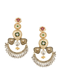 Thumbnail for Abdesignsjewellery dual tone Chandbali earrings with intricate detailing and pearl accents
