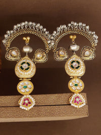 Thumbnail for Abdesignsjewellery dual tone Chandbali earrings with intricate pearl and gemstone detailing