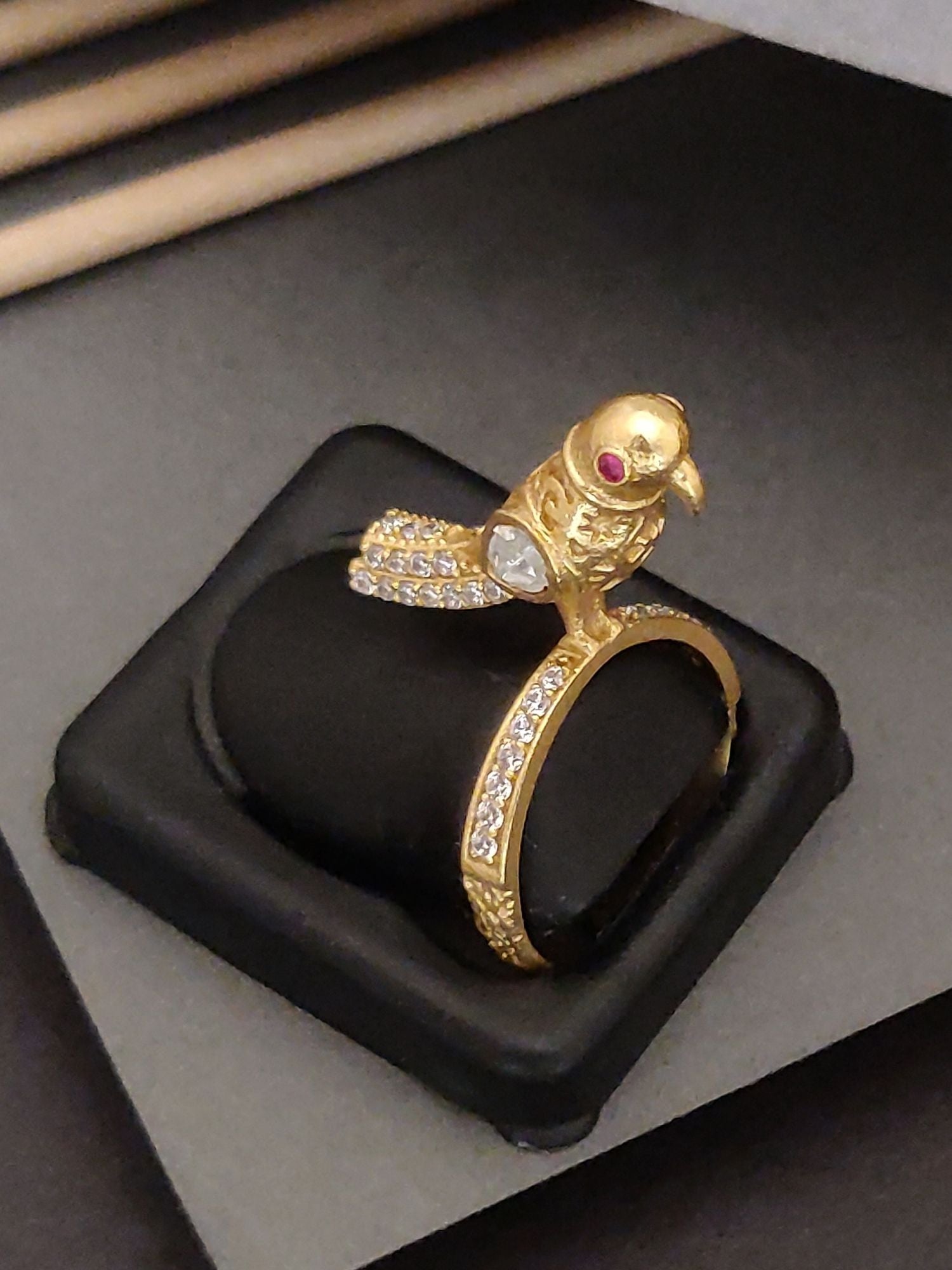 Elegent Gold Plated Sparow Ring by Abdesignsjewellery with bird design and embedded stones