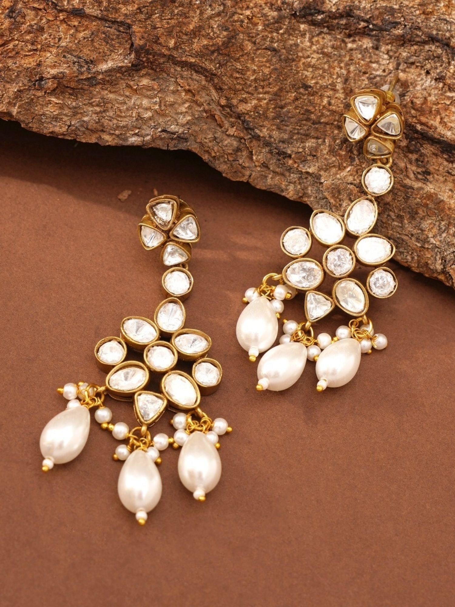 Abdesignsjewellery elephant design polki necklace with floral polki stones and hanging pearl drops on gold