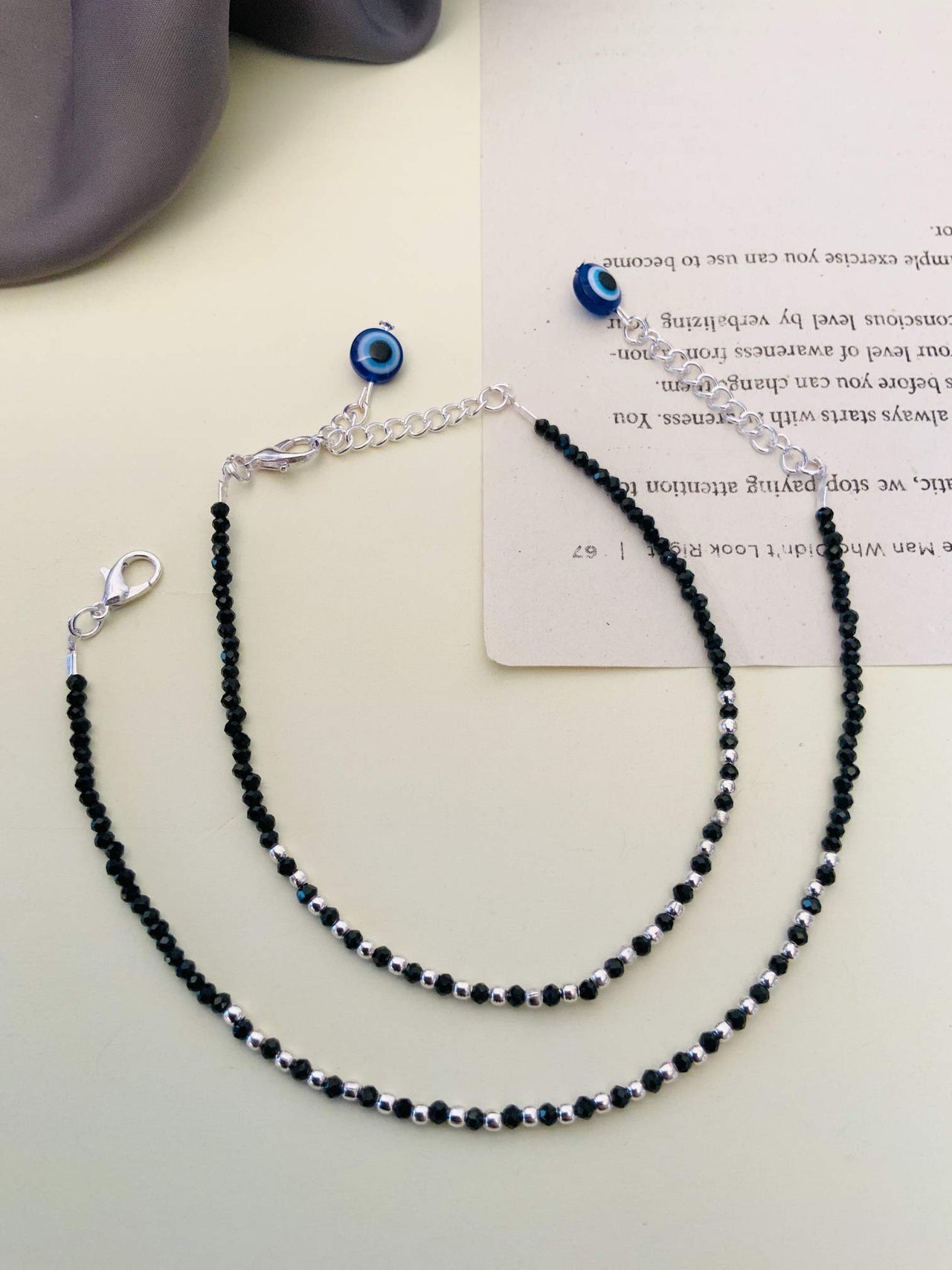 Eye Catching Silver Plated Evil Eye Anklet combo with black bead chains and adjustable clasps