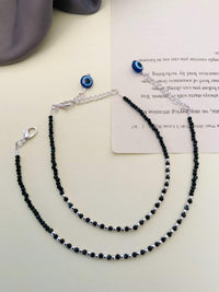 Thumbnail for Eye Catching Silver Plated Evil Eye Anklet combo with black bead chains and adjustable clasps
