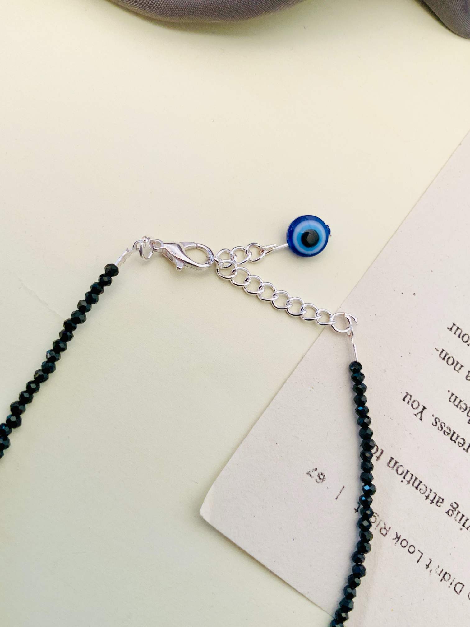 Eye Catching Silver Plated Evil Eye Anklet with black beads and adjustable chain