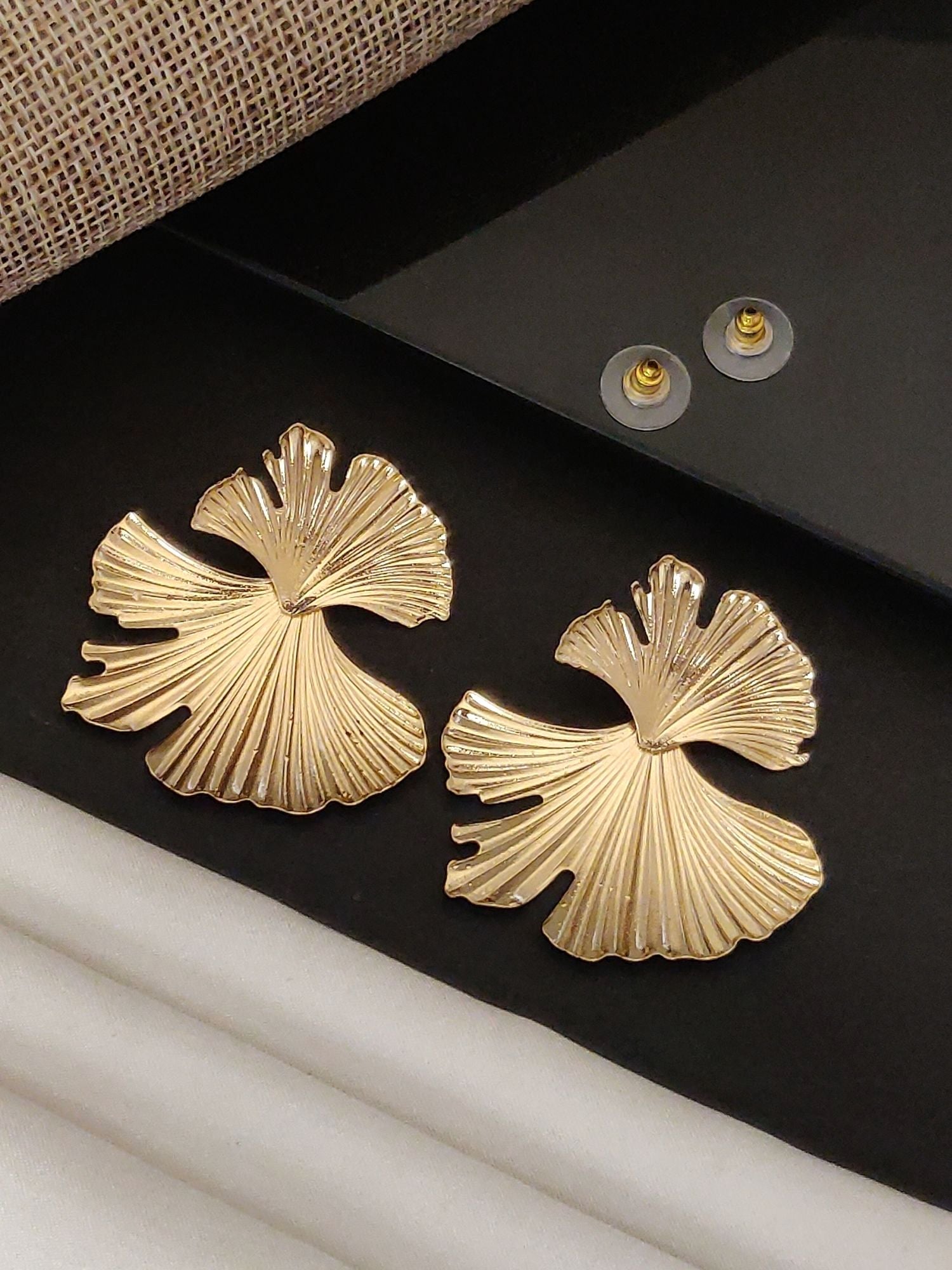 Floral Gold Plated Western Studs Earring by Abdesignsjewellery large fan floral gold stud earrings with clear backs