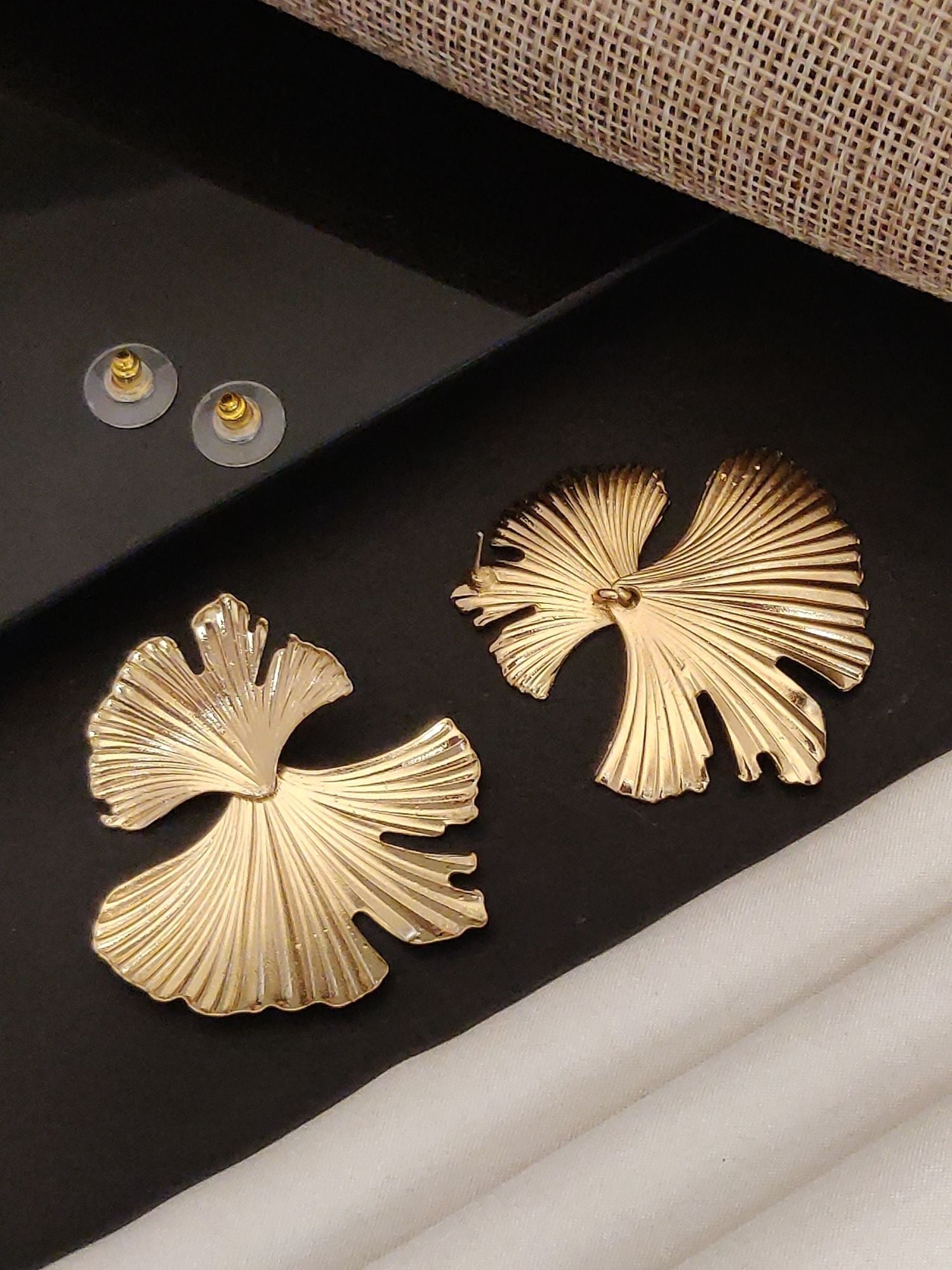 Floral Gold Plated Western Studs Earring by Abdesignsjewellery large fan petal gold studs with clear backs