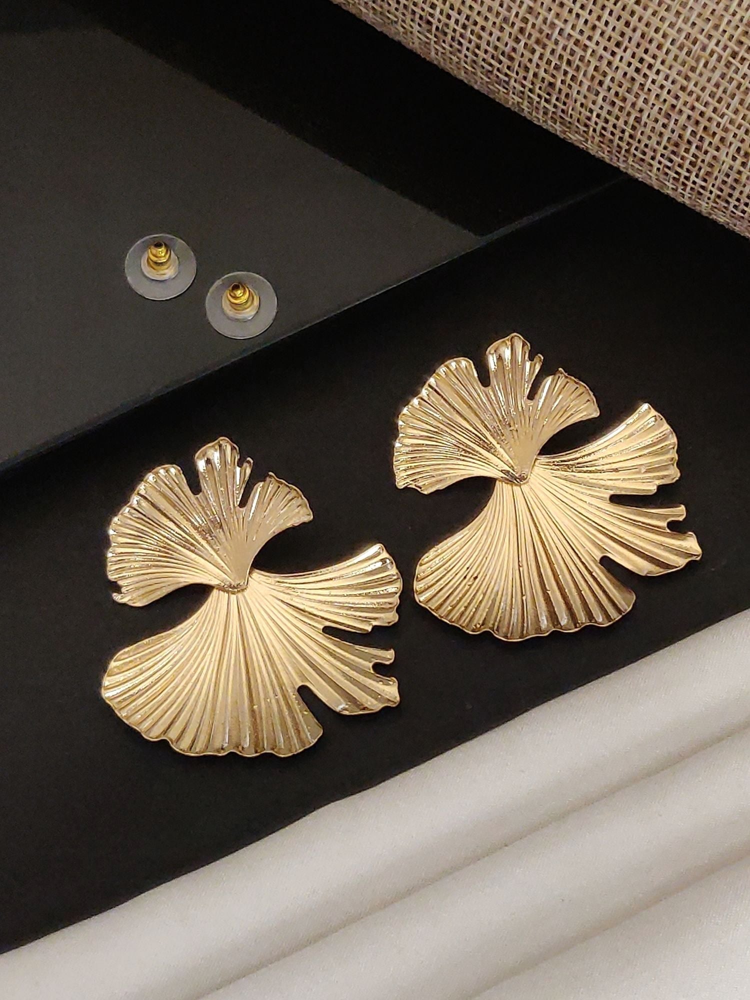 Floral Gold Plated Western Studs Earring delicate ginkgo leaf design by Abdesignsjewellery for elegant evening wear