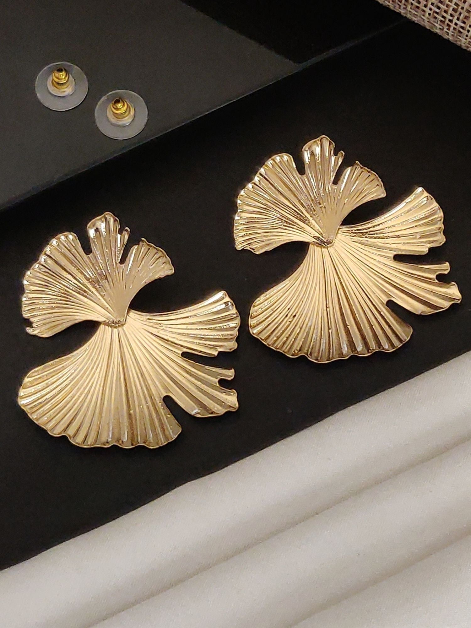 Abdesignsjewellery Floral Gold Plated Western Studs Earring pair gold ridged fan floral stud earrings with post backs