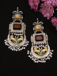Thumbnail for Abdesignsjewellery German Silver Dual Tone Peacock Earrings with intricate design and pearl detailing